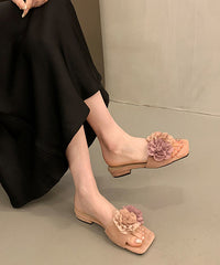 Pink Floral Splicing Slide Sandals Peep Toe