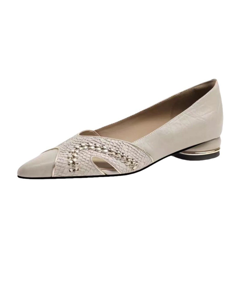 Elegant Splicing Flat Feet Shoes Black Faux Leather Pointed Toe