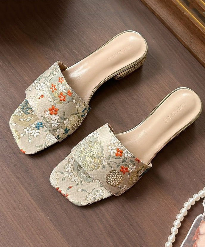 Summer Apricot Embroidery Slide Sandals Peep Toe