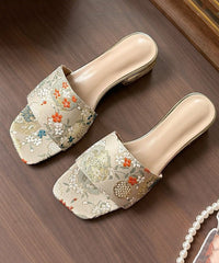 Summer Apricot Embroidery Slide Sandals Peep Toe