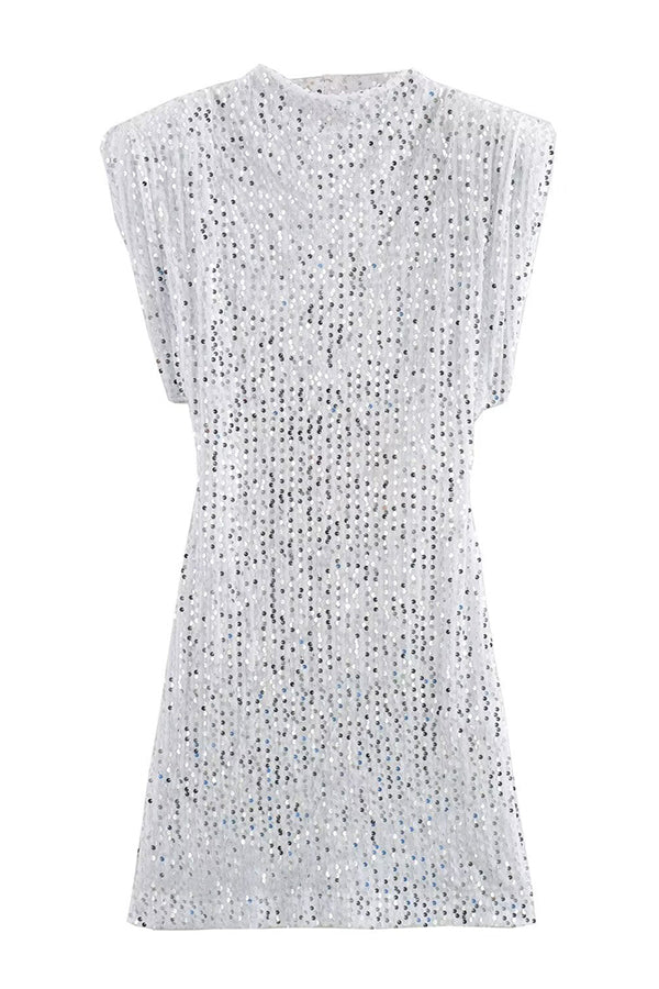 Sequined Round Neck Sleeveless Slim-fit Mini Dress
