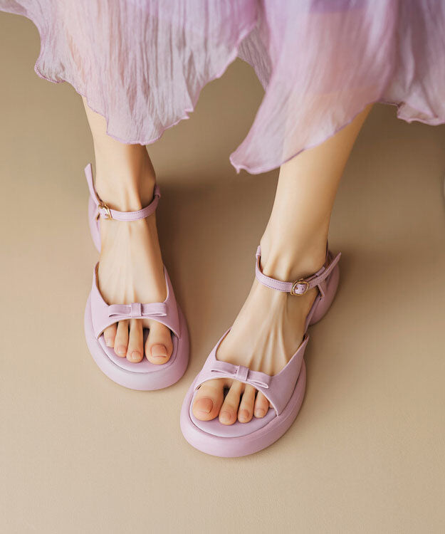 Yellow Cowhide Leather Splicing Bow Platform Sandals Peep Toe