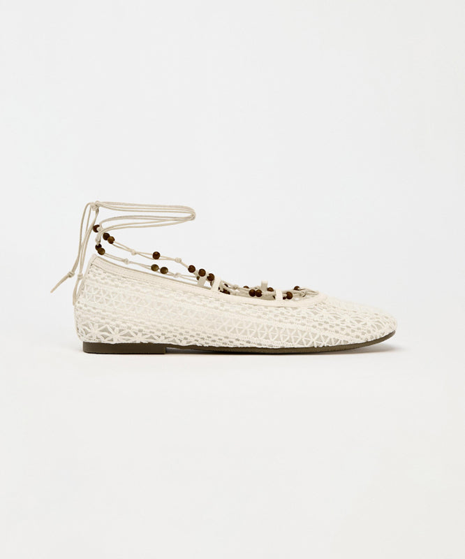 White Knit Fabric Lace Up Hollow Out Flat Shoes