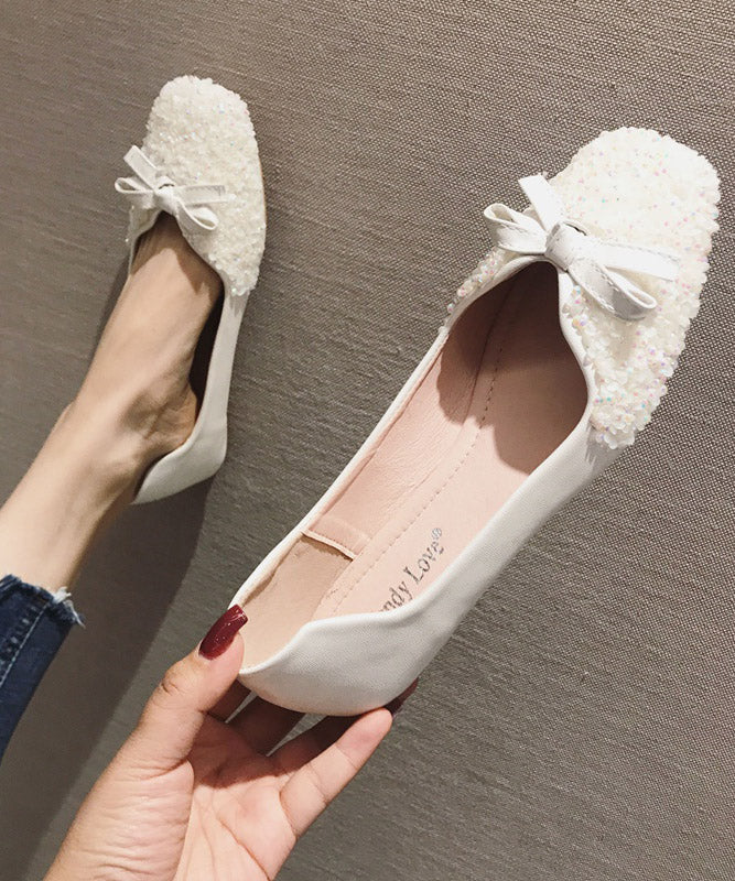 White Splicing Sequlinde Bow Flats Shoes